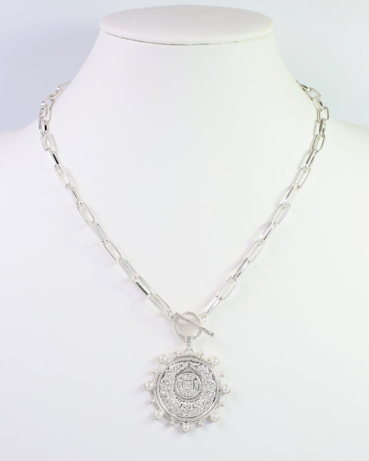 Albury Coin Link Necklace Worn Silver