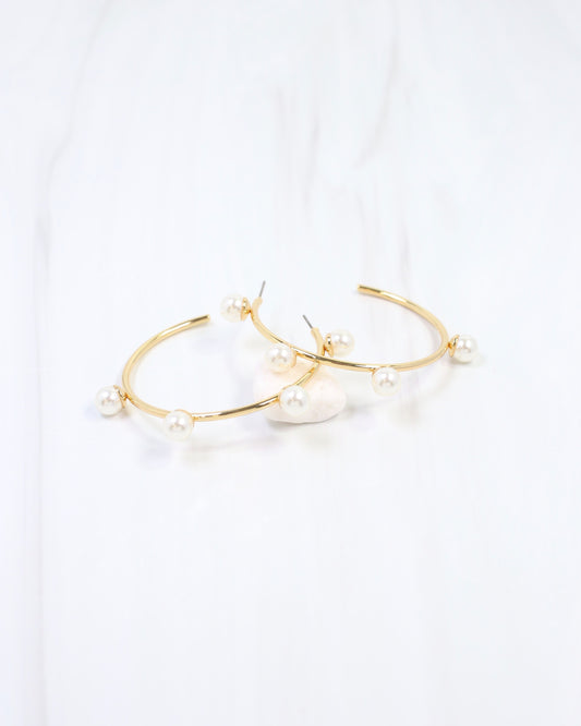 Welles Pearl Embellished Hoop Earring Gold