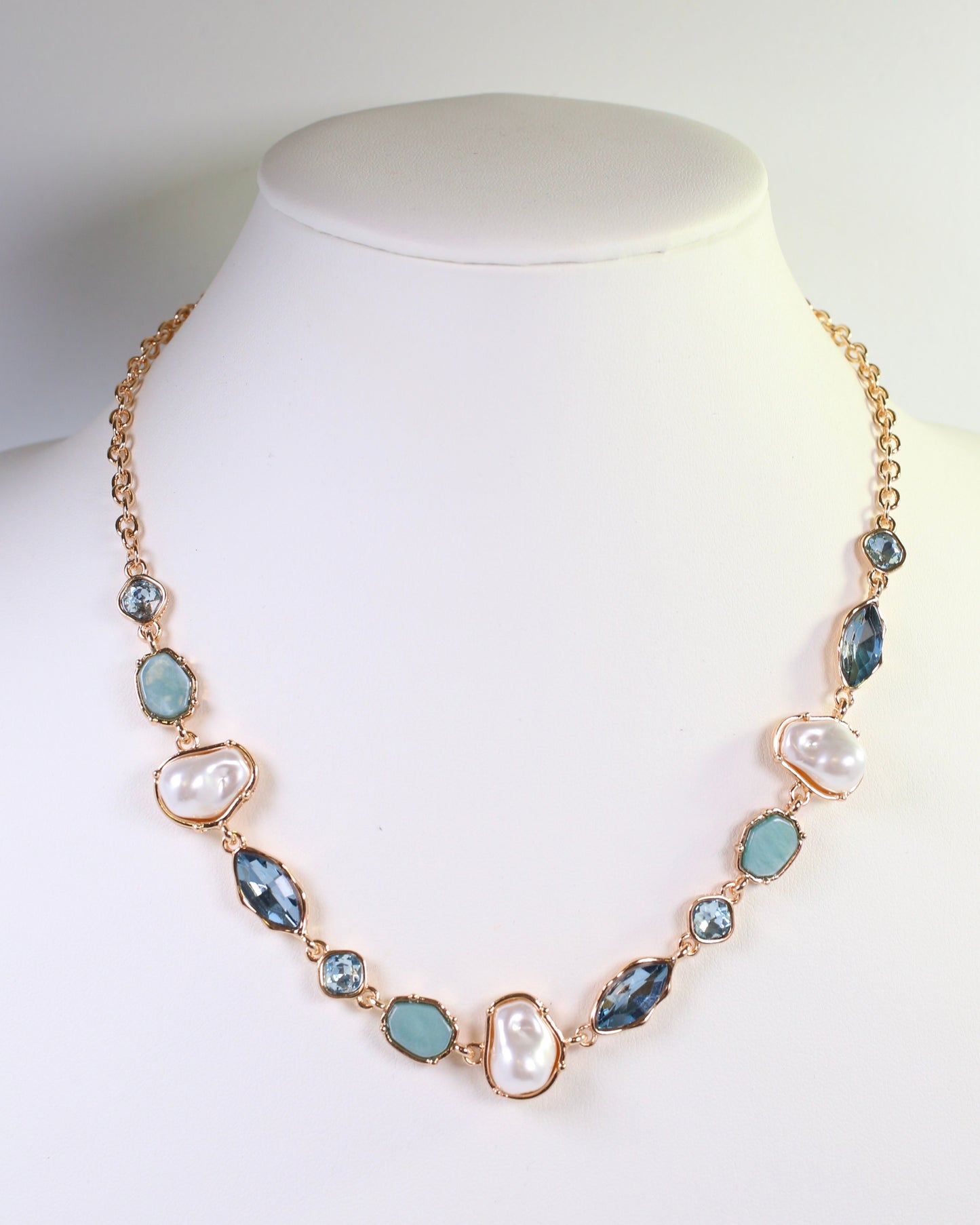 Aleia Pearl and Stone Necklace Blue