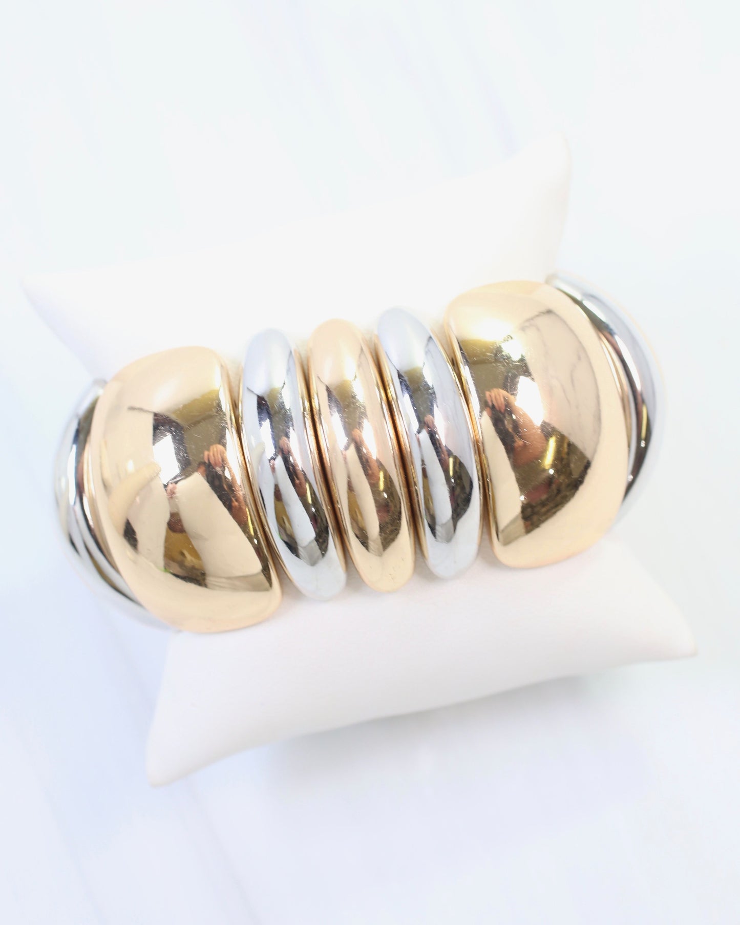Prichard Domed Shaped Stretch Bracelet Gold Silver