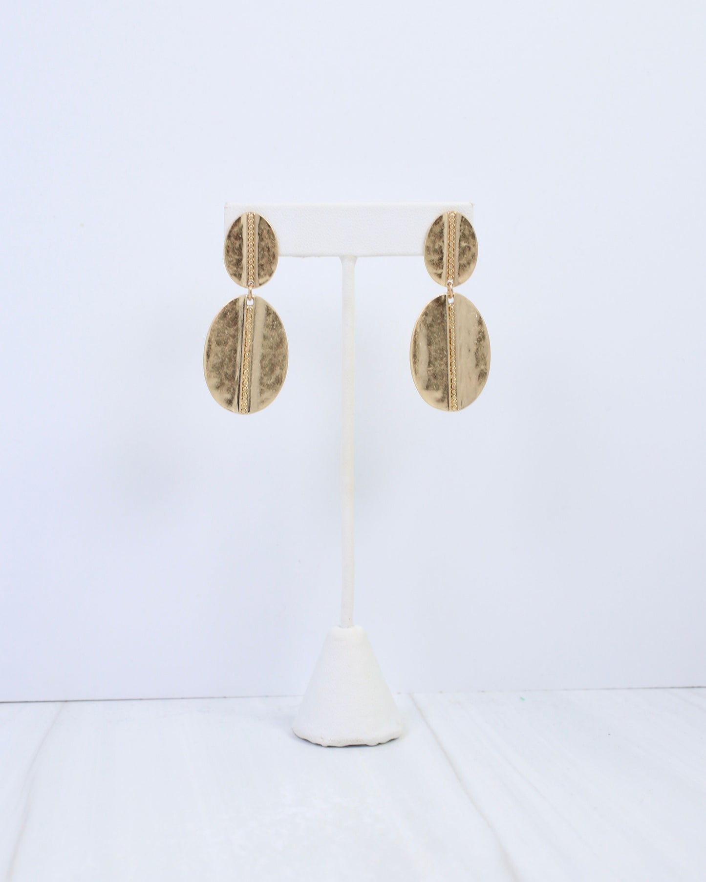 Averie Hammered Oval Drop Earring Worn Gold
