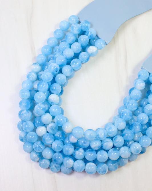 Kimbrel Multi Layered Smooth Beaded Necklace Light Blue