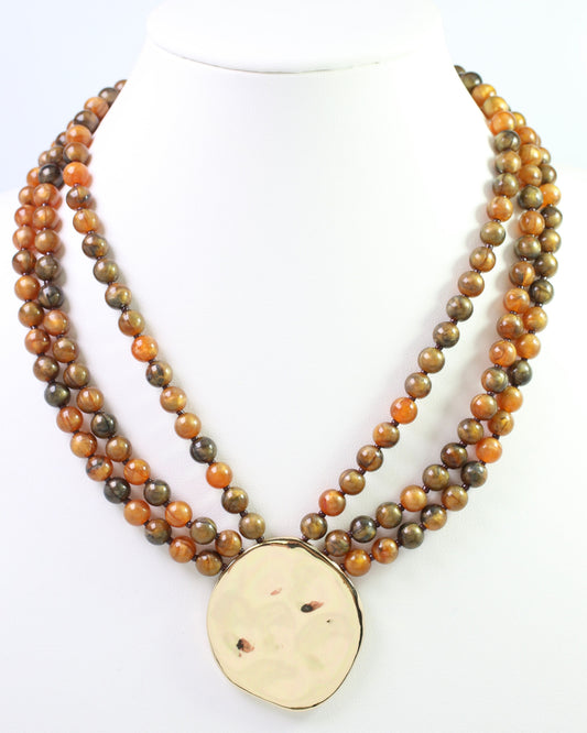 Kori Beaded Layered Necklace with Pendant Brown