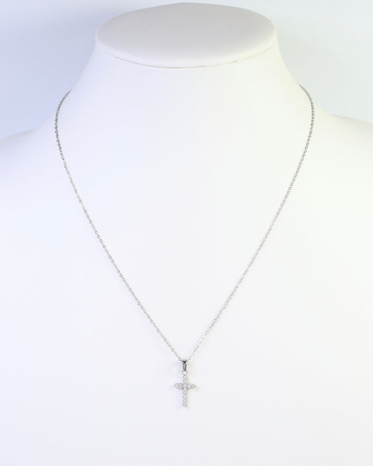 Brooklyn CZ Cross Necklace WP Silver