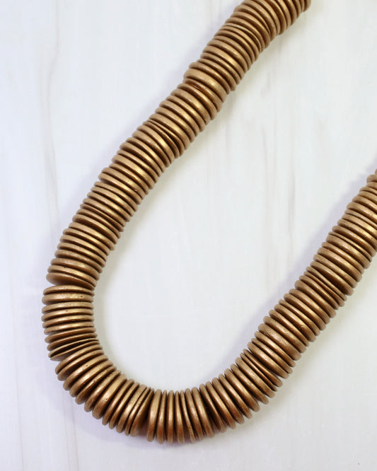 Leonora Wood Disk Bead Necklace Matte Gold