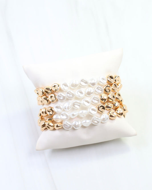 Candace Beaded Pearl Bracelet Set Gold