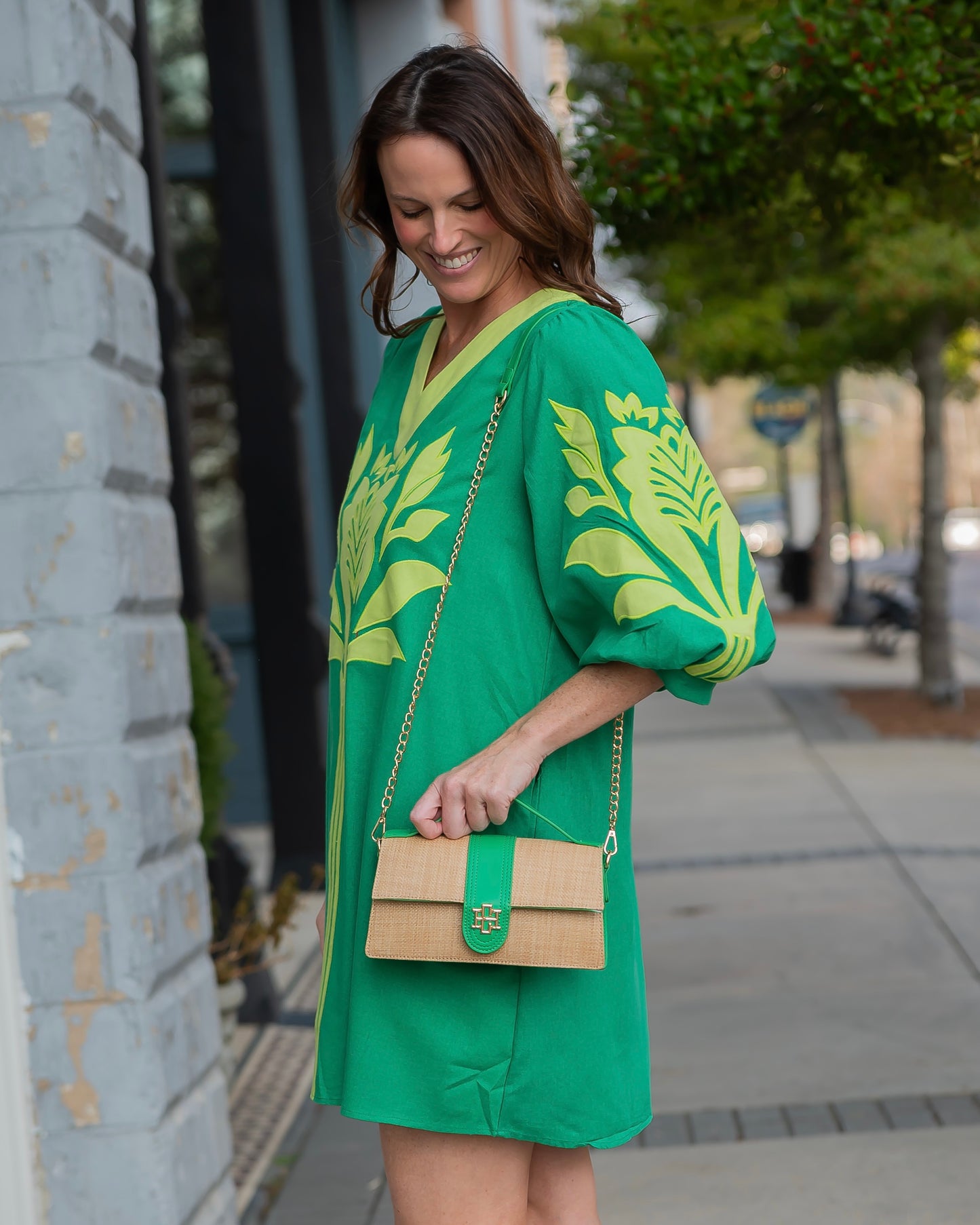 Waverly Clutch Natural Kelly Green