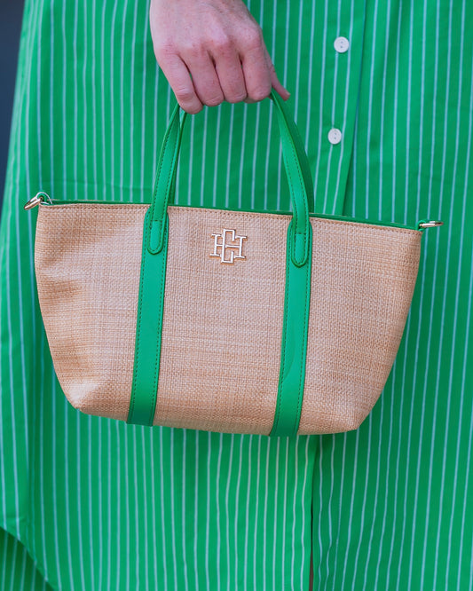 Georgie Mini Tote Natural Kelly Green