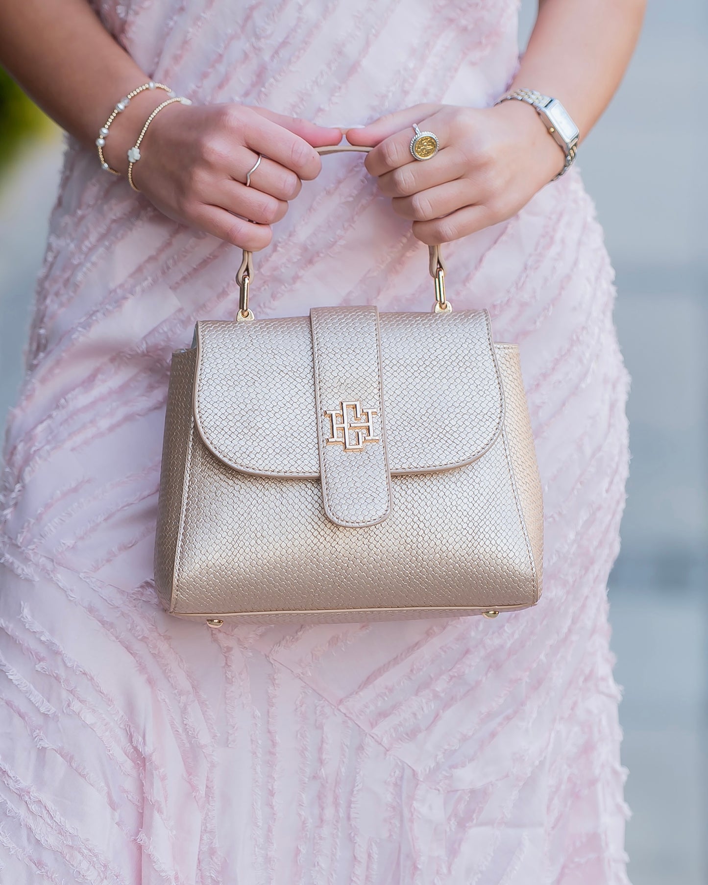 Tucker Handbag Woven Gold