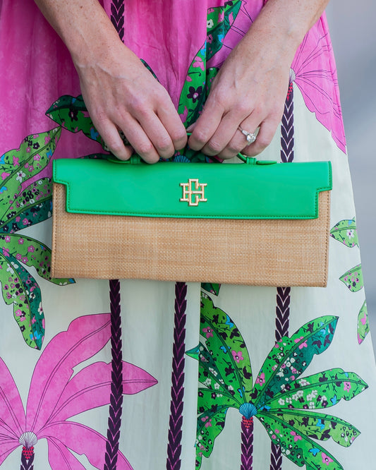 Betty Clutch Natural Kelly Green