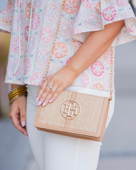 Cecilia Circle Logo Handbag Natural Lattice