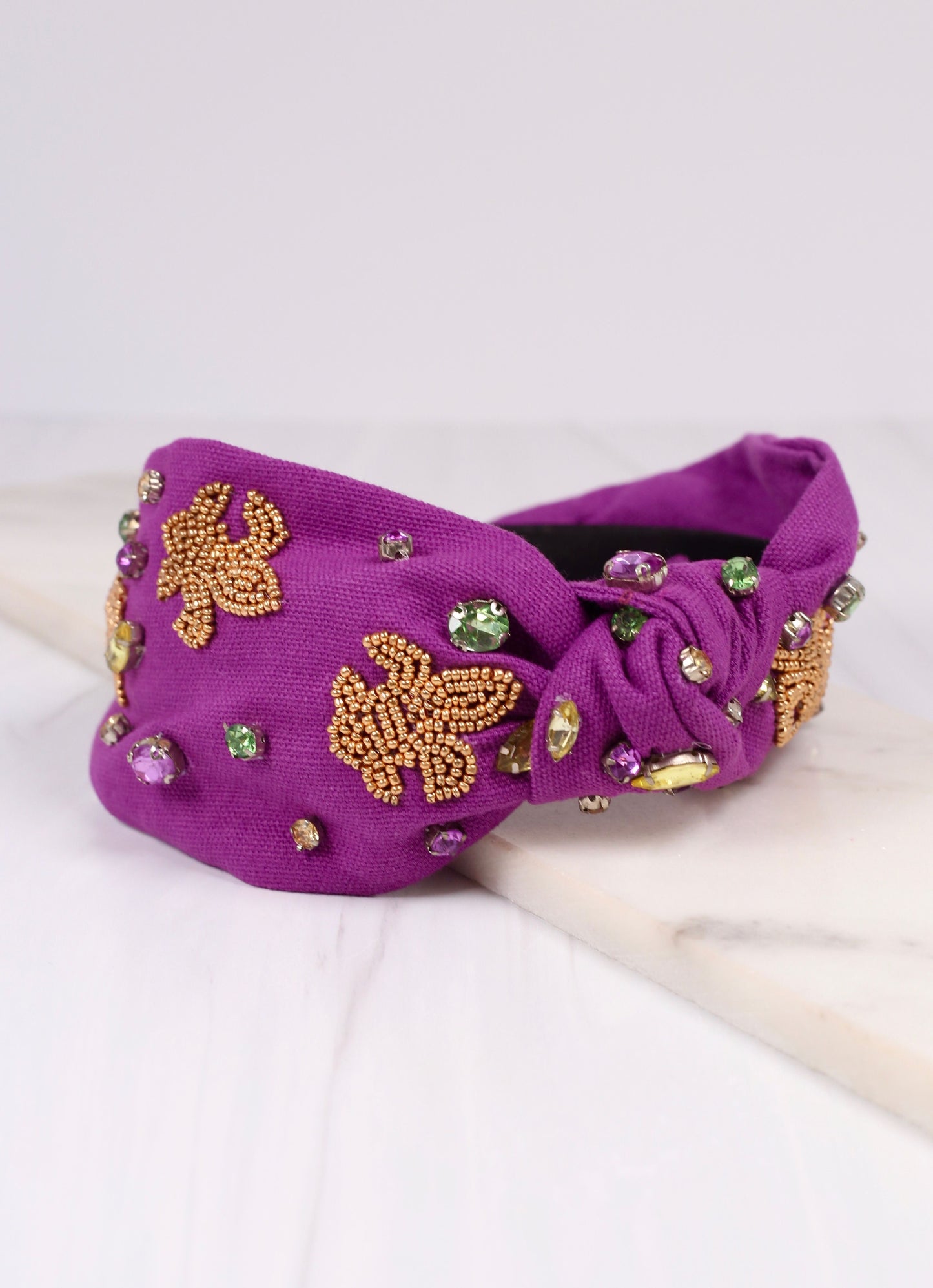 Fleur de Lis Embellished Headband Purple
