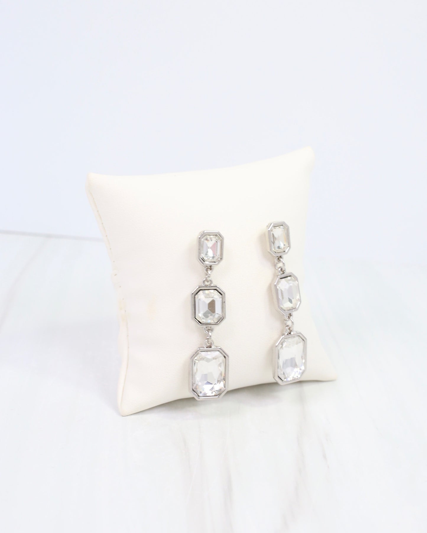 Turin Rectangle Crystal Drop Earring Silver