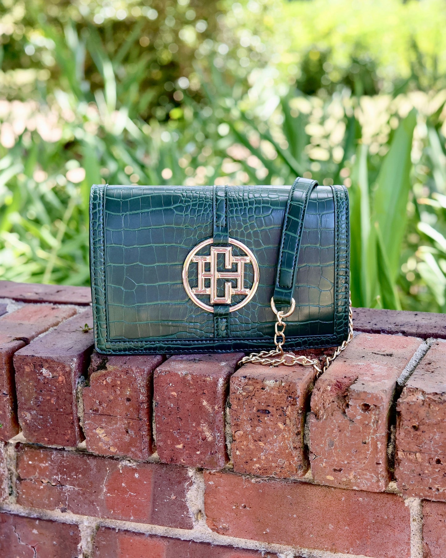 Cecilia Circle Logo Handbag Hunter Green EC