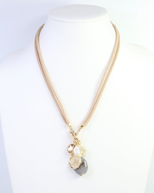 Maritza Coin and Stone Cord Necklace Natural