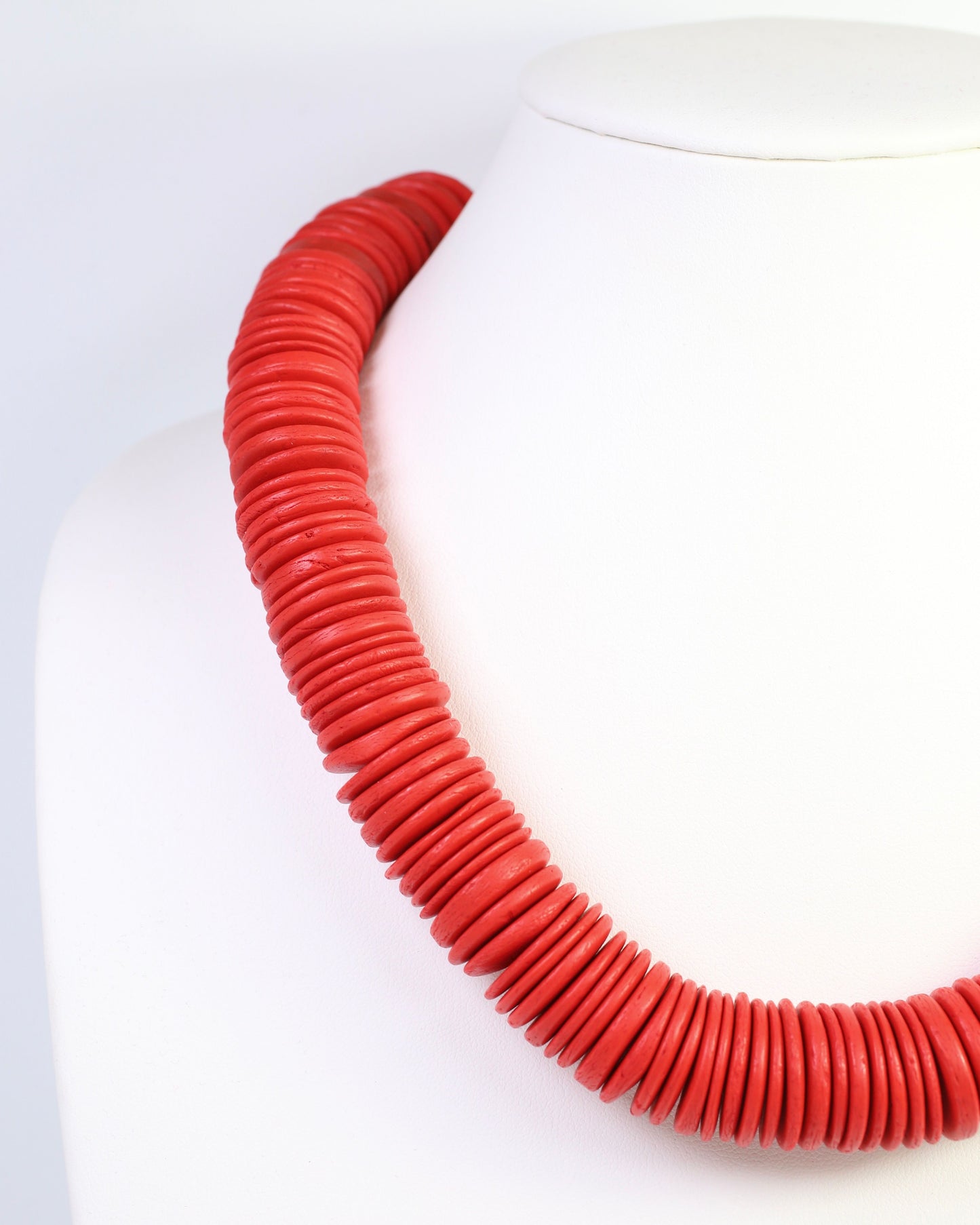 Leonora Wood Disk Bead Necklace Red
