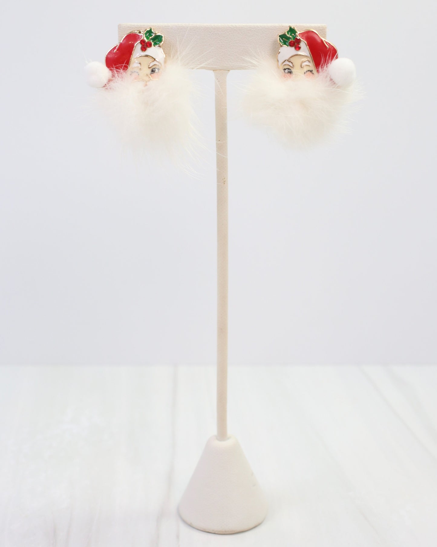 Fuzzy Santa Earring Red