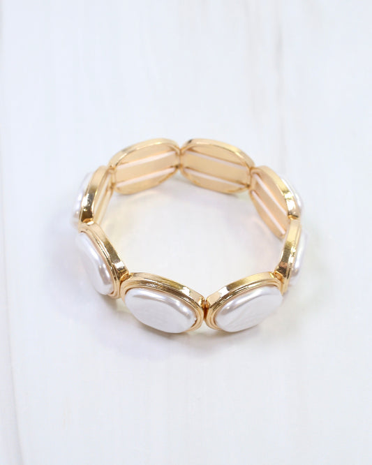 Arlet Oval Pearl Stretch Bracelet Gold