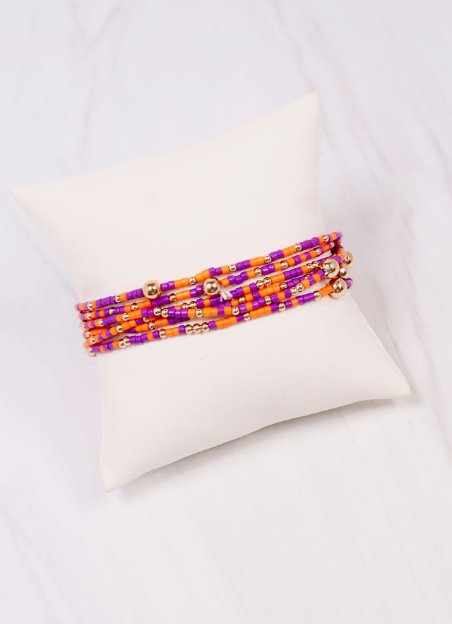 Seamus Beaded Bracelet Set ORANGE PURPLE
