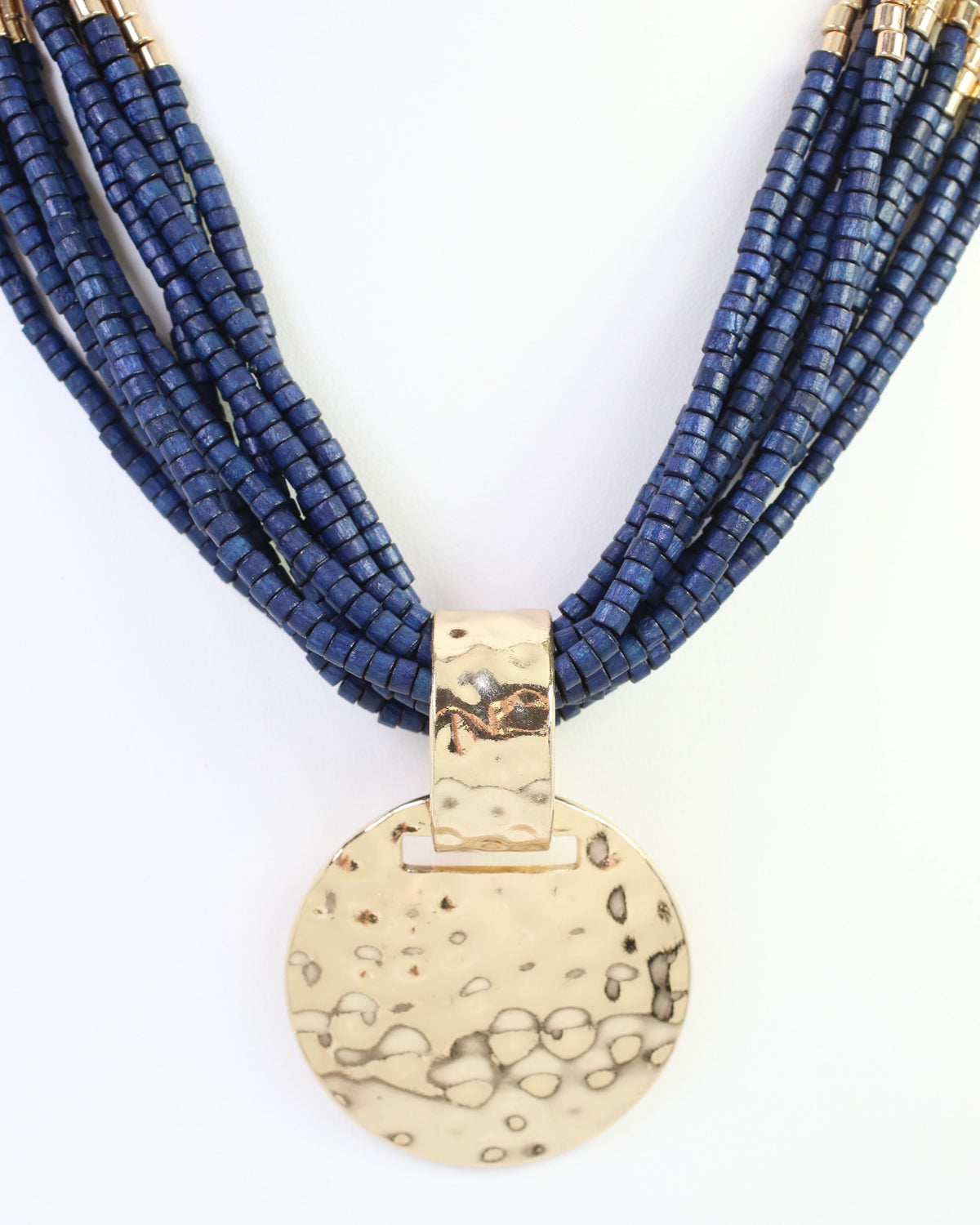 Marbella Layered Wooden Bead Necklace with Pendant Navy