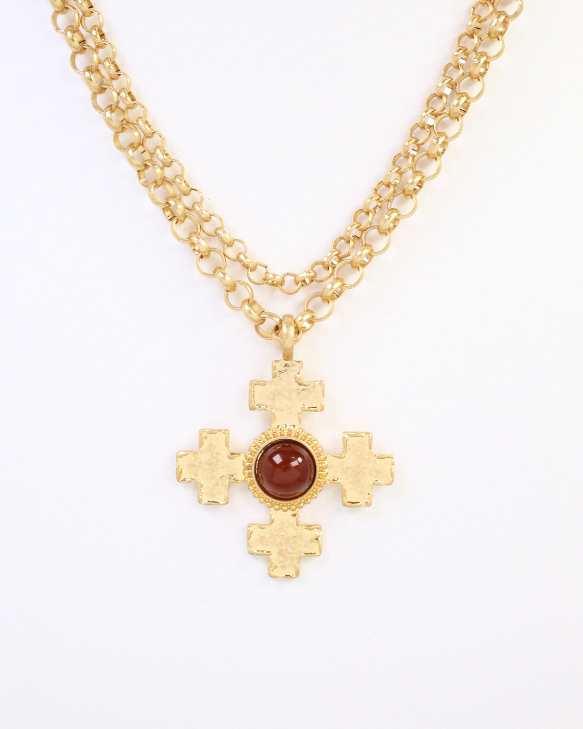 Highgrove Double Chain Cross Pendant Necklace Brown