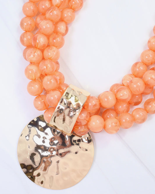 Laven Layered Beaded Necklace with Pendant Coral