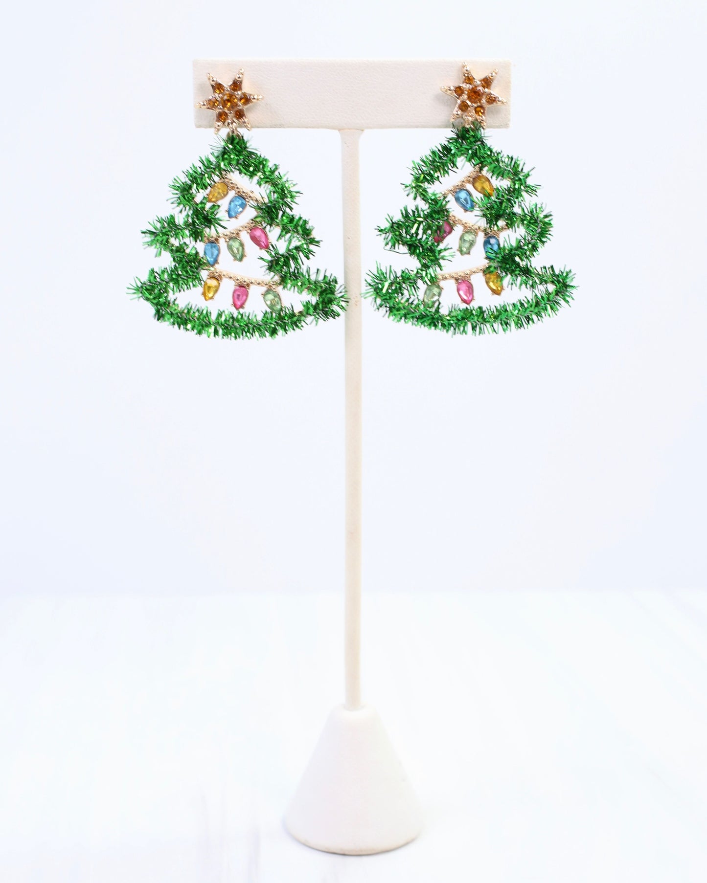 Tis the Season Tinsel Tree Earring Green