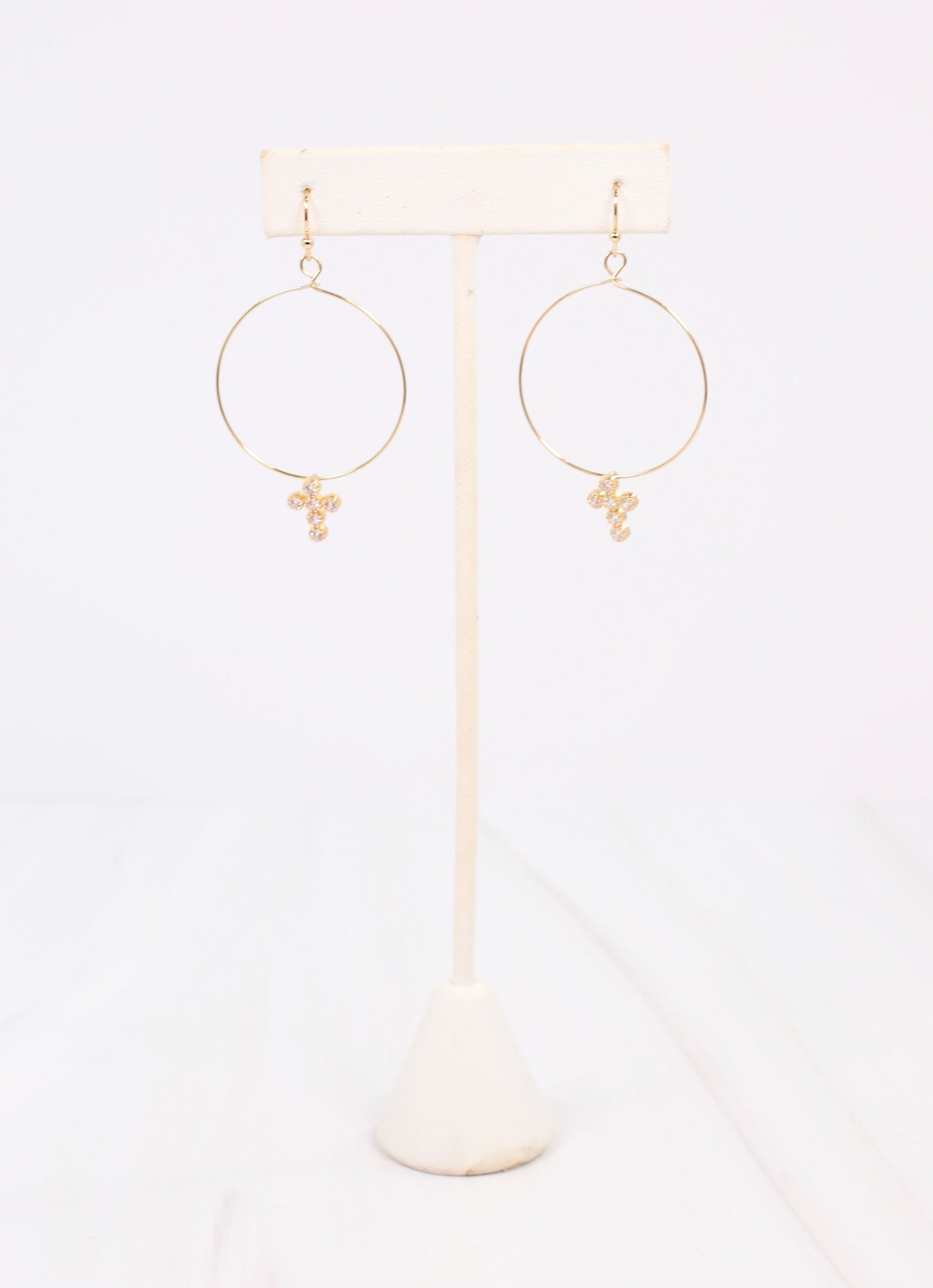 Cassidey CZ Cross Hoop Earring Gold