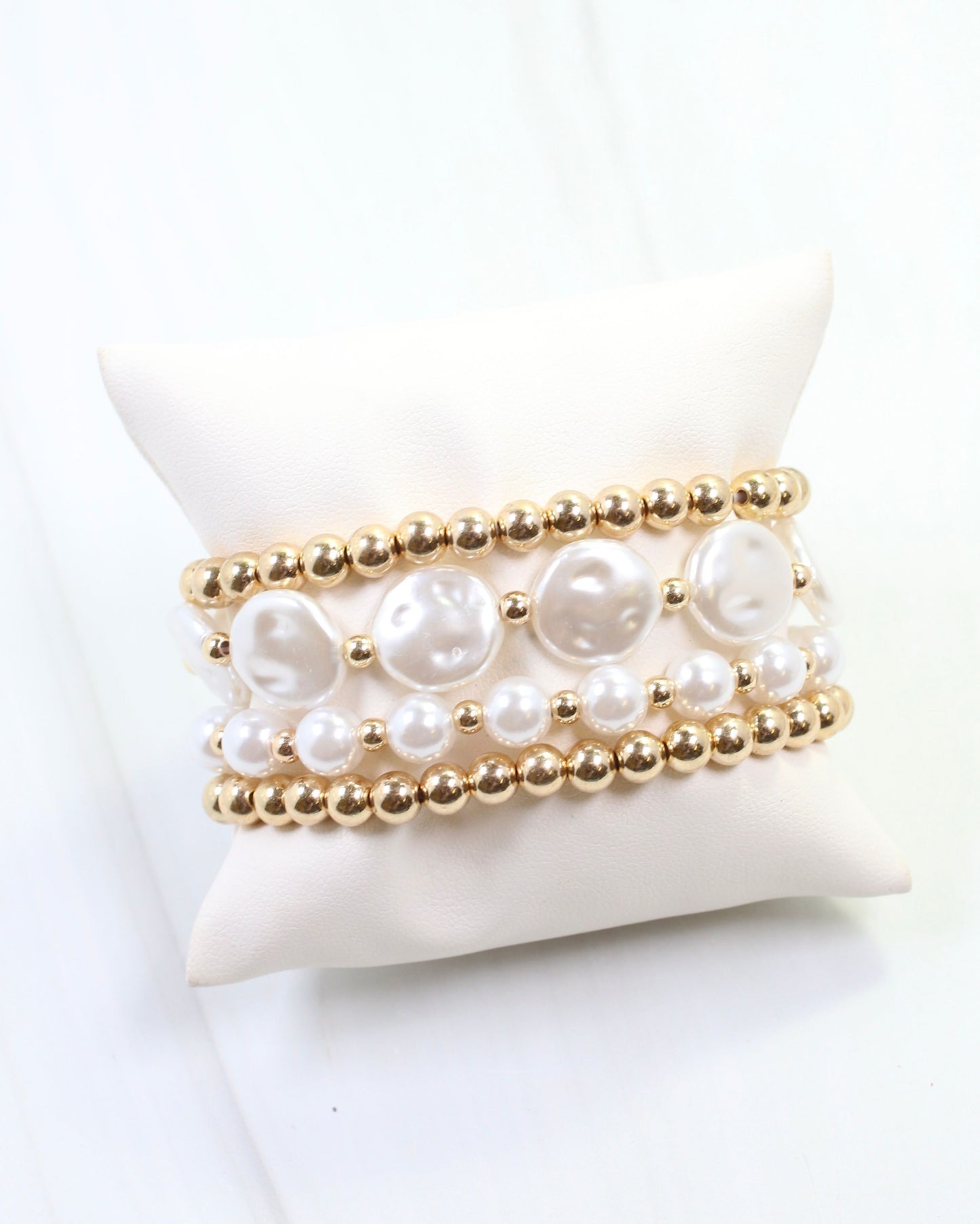 Cameron Pearl Beaded Bracelet Set Gold