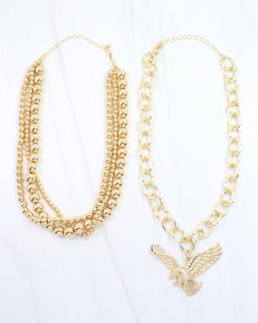 Bree Beaded Layered Necklace Eagle Gold