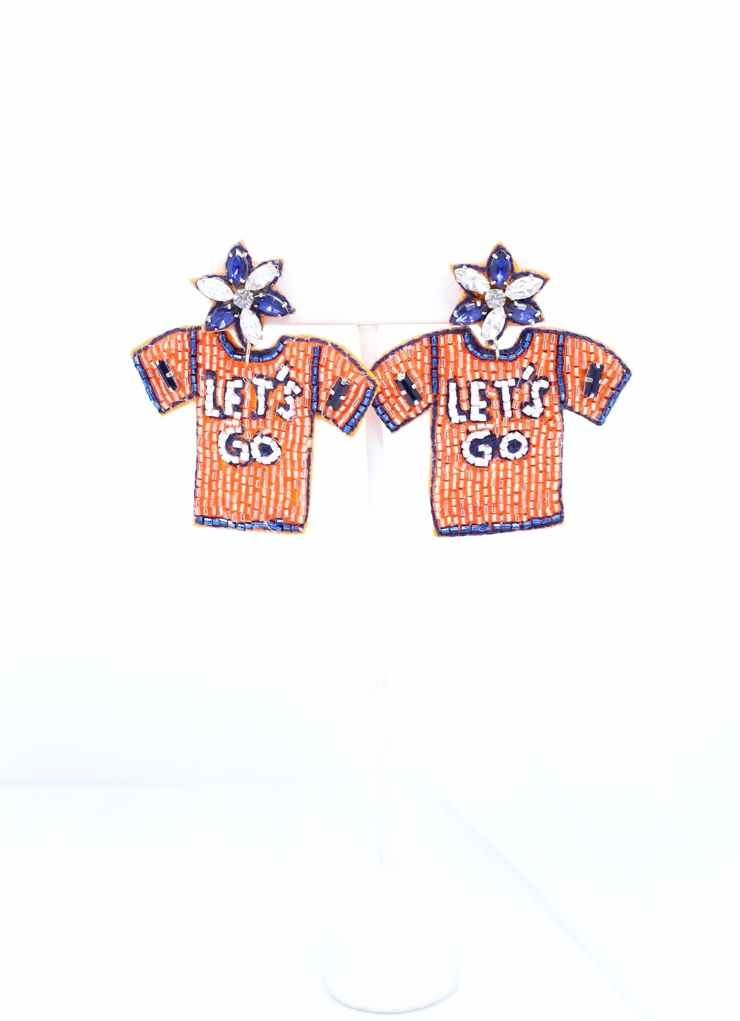 Let's Go Jersey Beaded Earring Orange Navy