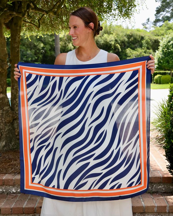 Harper Striped Scarf Large Navy Orange