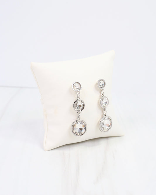 Naples Round Crystal Drop Earring Silver