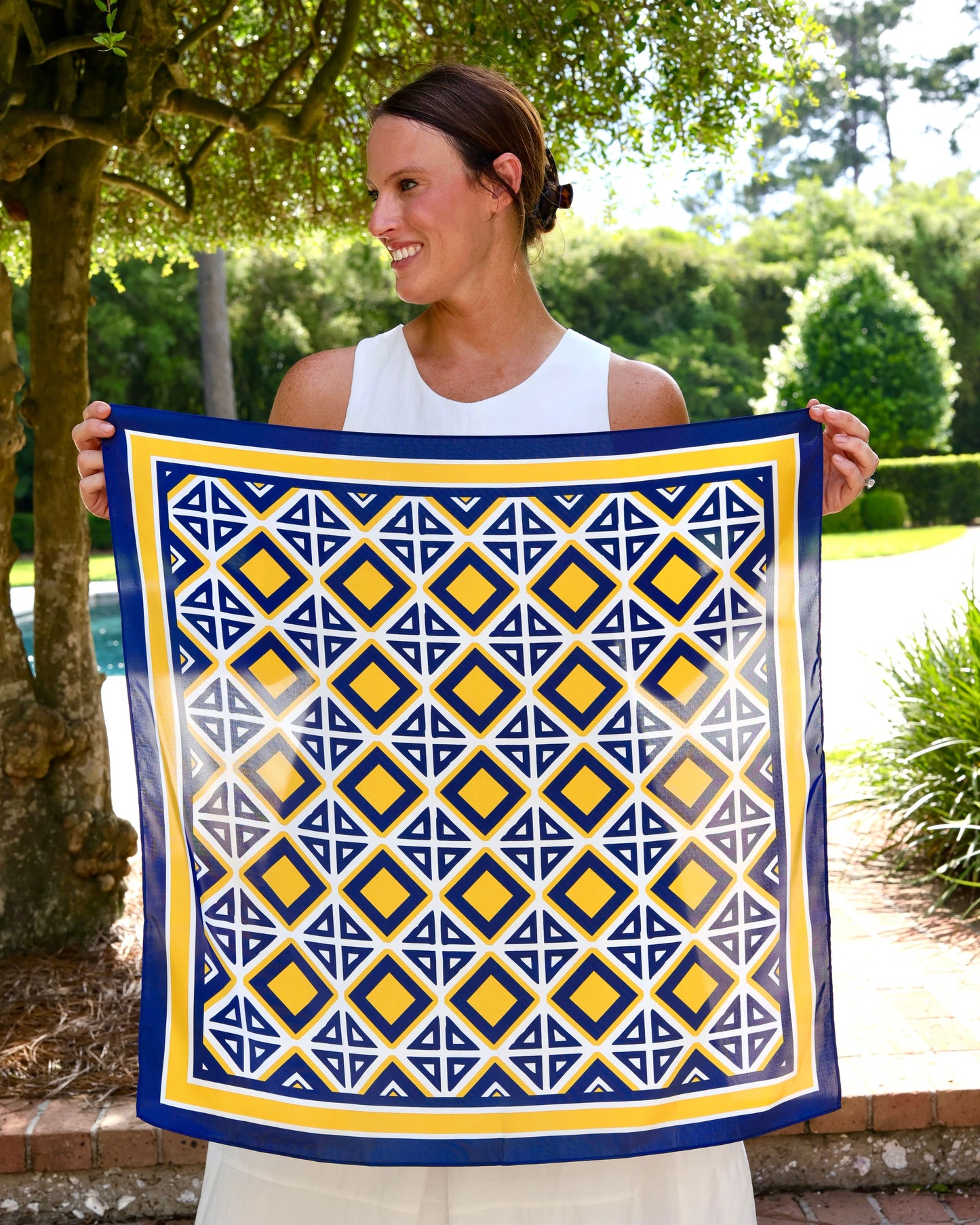 Barrett Tile Scarf Medium Navy Gold