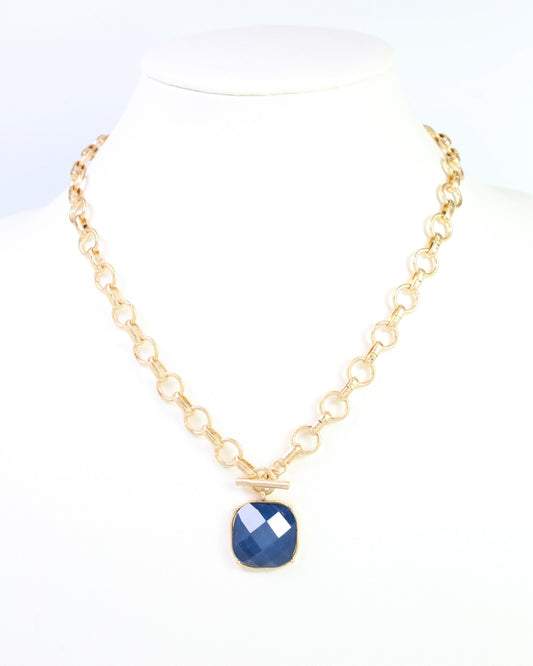 Remington Faceted Square Toggle Necklace Navy