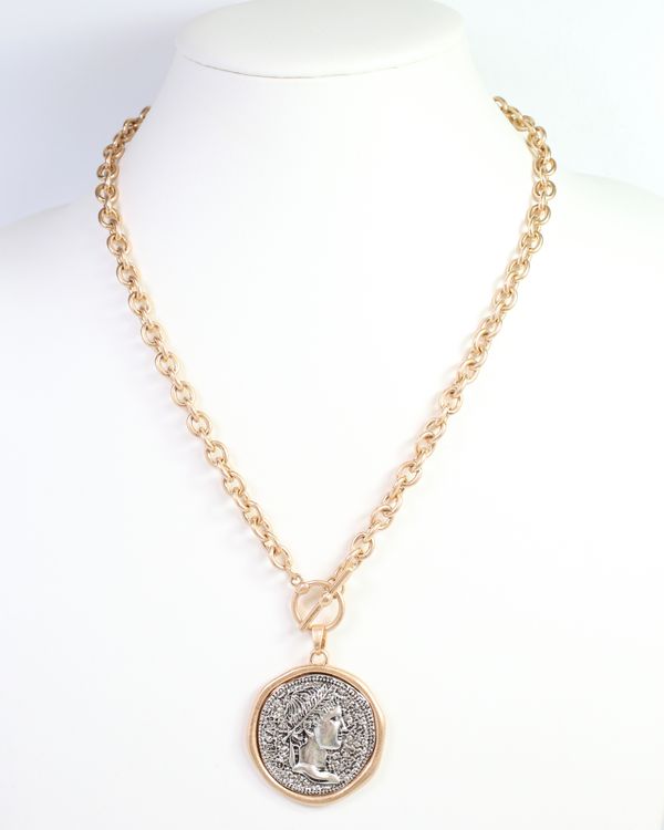 Towson Coin Link Necklace Worn Gold