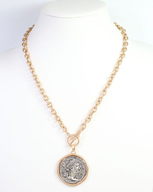 Towson Coin Link Necklace Worn Gold