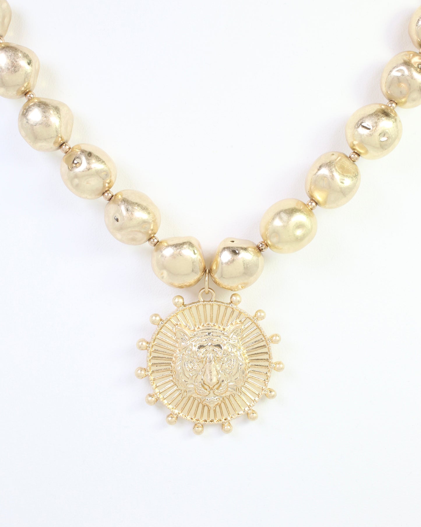Carmen Beaded Coin Necklace-Tiger Worn Gold