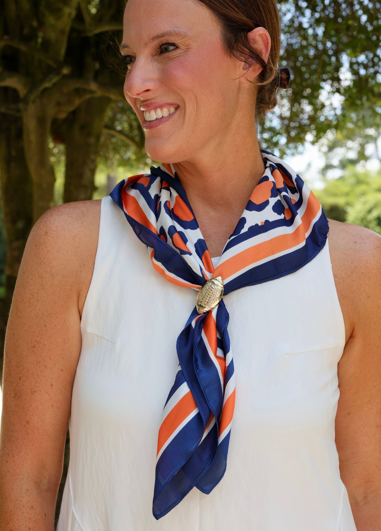 Meredith Spotted Scarf Medium Navy Orange