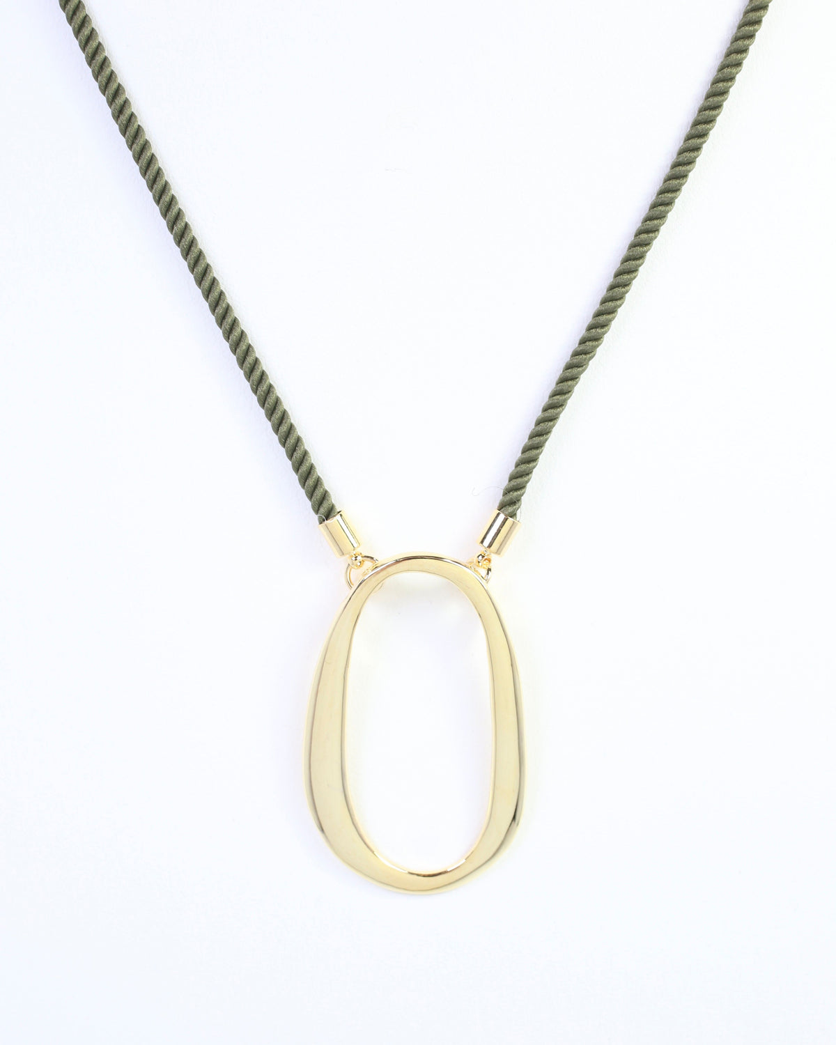 Norma Oval Pendant Cord Necklace Olive