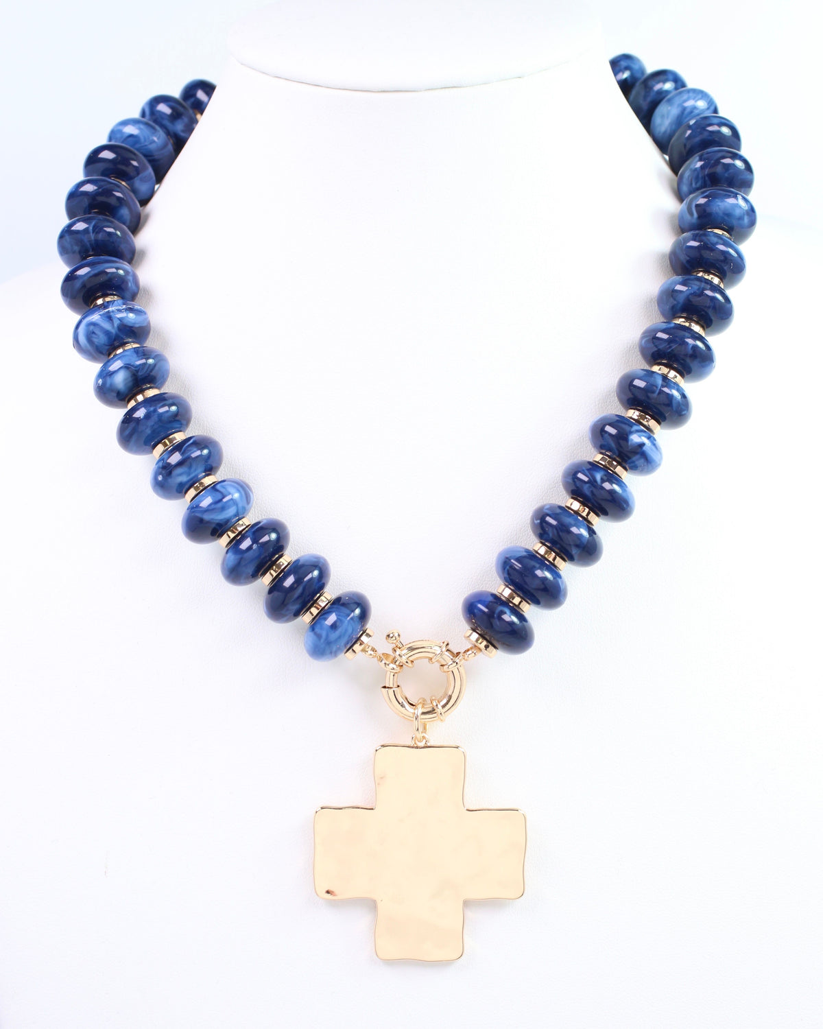 Ellis Bead and Cross Necklace Navy