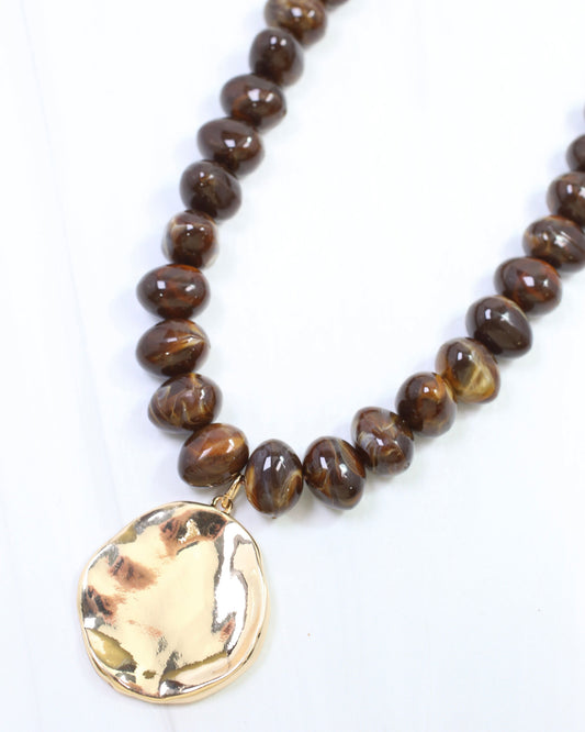 Douglas Beaded Pendant Necklace Brown