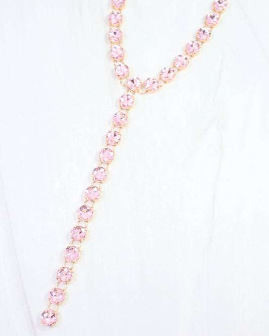 Andrea Rhinestone Y Necklace Pink