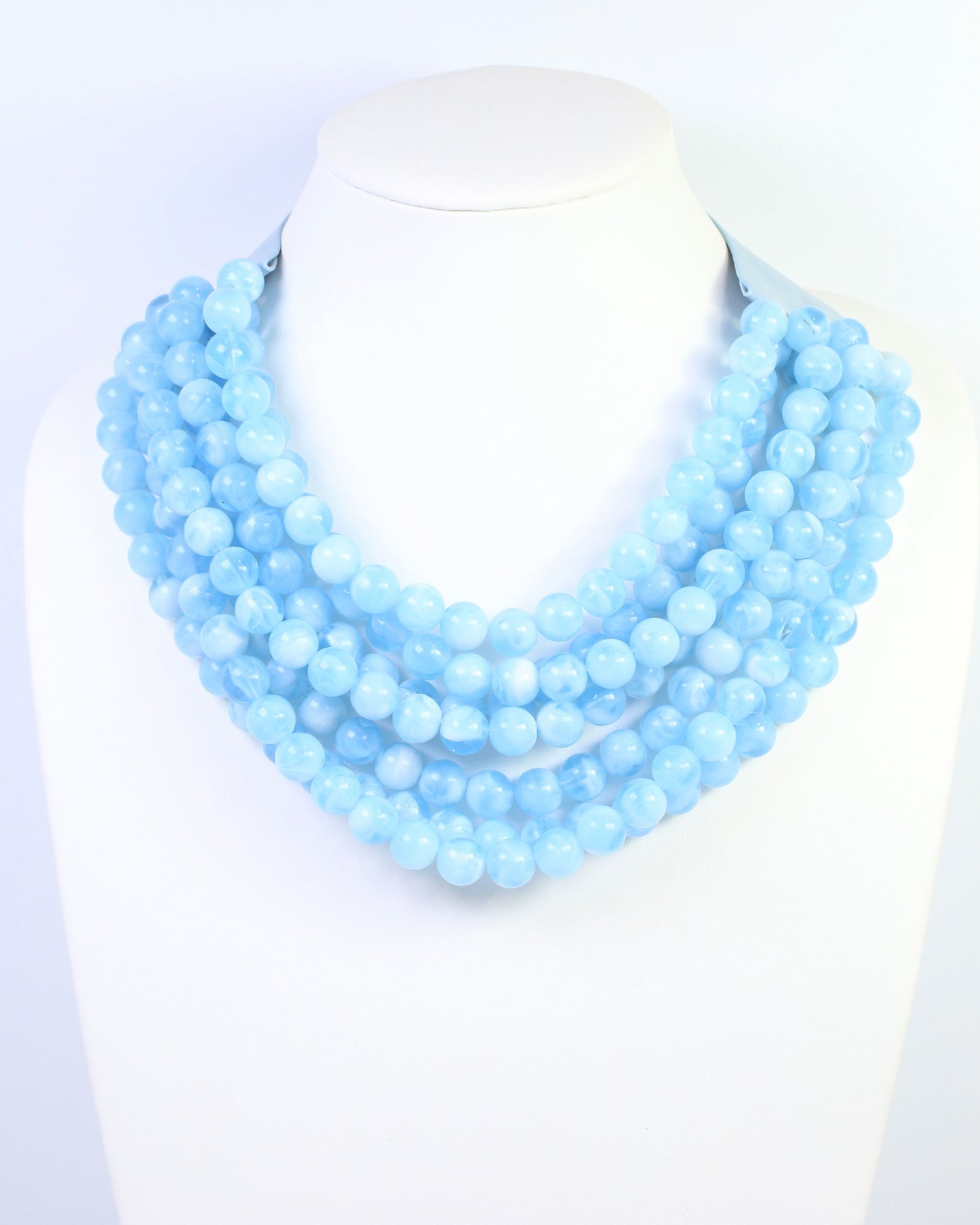 Kimbrel Multi Layered Smooth Beaded Necklace Light Blue