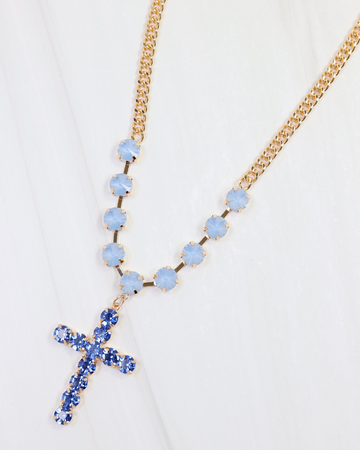 Richland Rhinestone Cross Necklace Sapphire