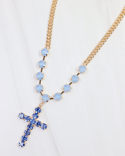 Richland Rhinestone Cross Necklace Sapphire
