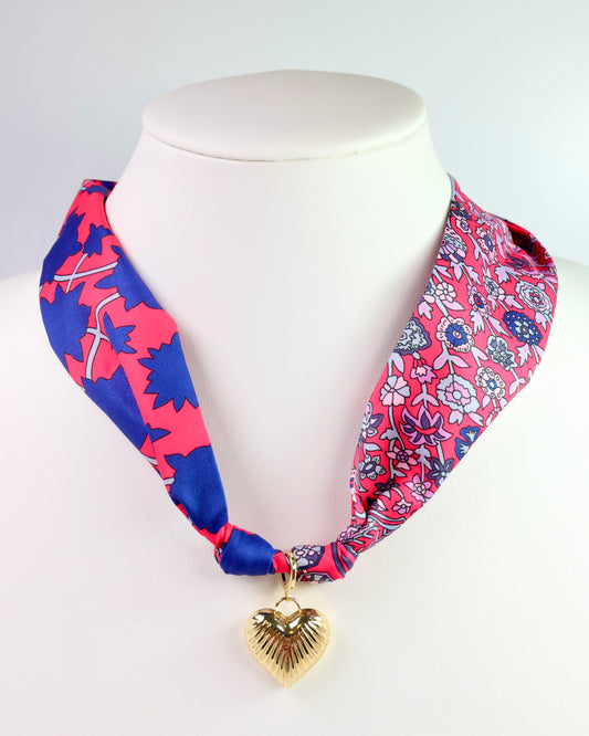 Lillie Scarf Charm Necklace NAVY RED