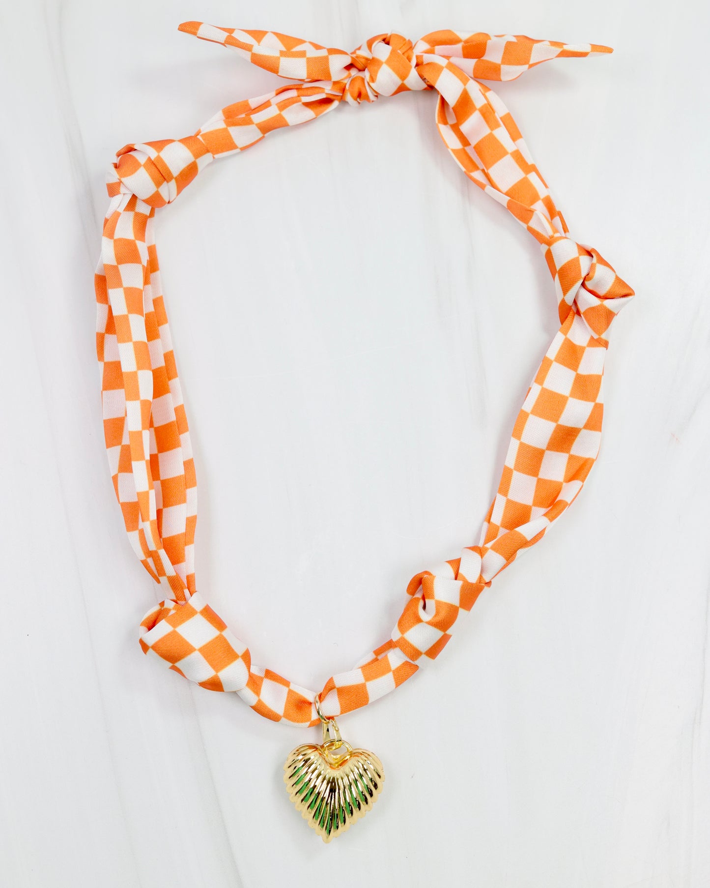 Serafina Scarf Charm Necklace Orange Check