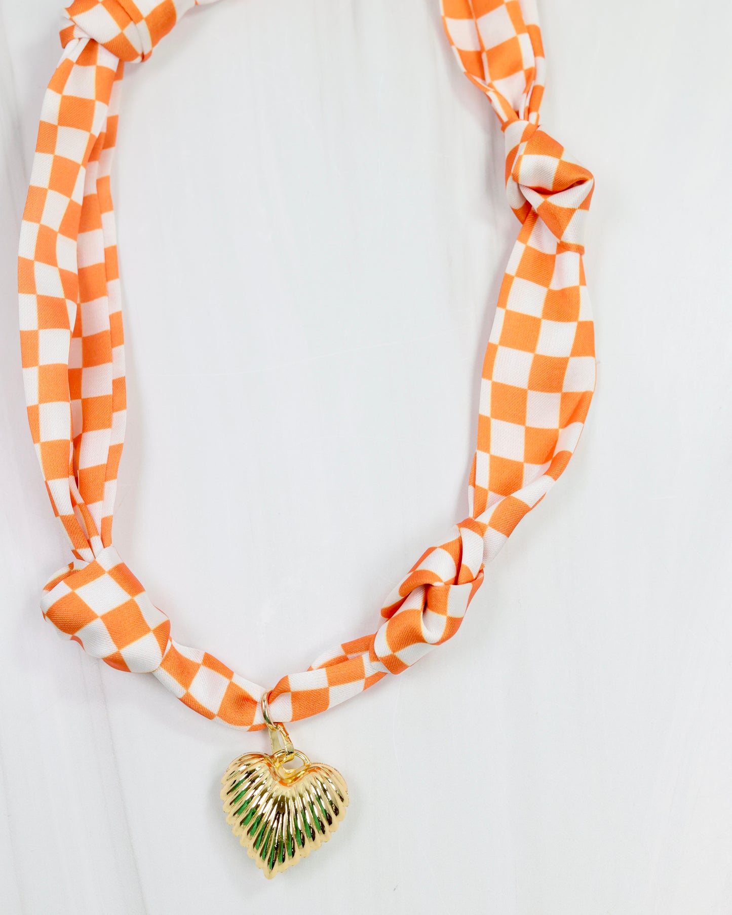 Serafina Scarf Charm Necklace Orange Check