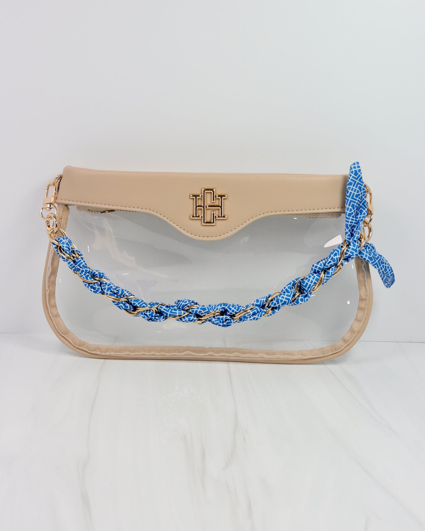 Serafina Scarf Purse Chain Bl Wht Geo